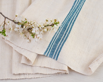 Linen table runner Antique linen from Europe Blue stripes