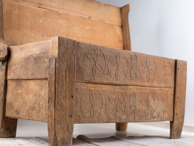 Primitive Old traditional hand carved chest, beech wood image 9