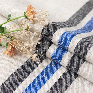 Hungarian grain sack pillowcase /  Black Blue stripes grain sack / grain sack roman shade/ Natural hemp fabric/ grain sack back stripes