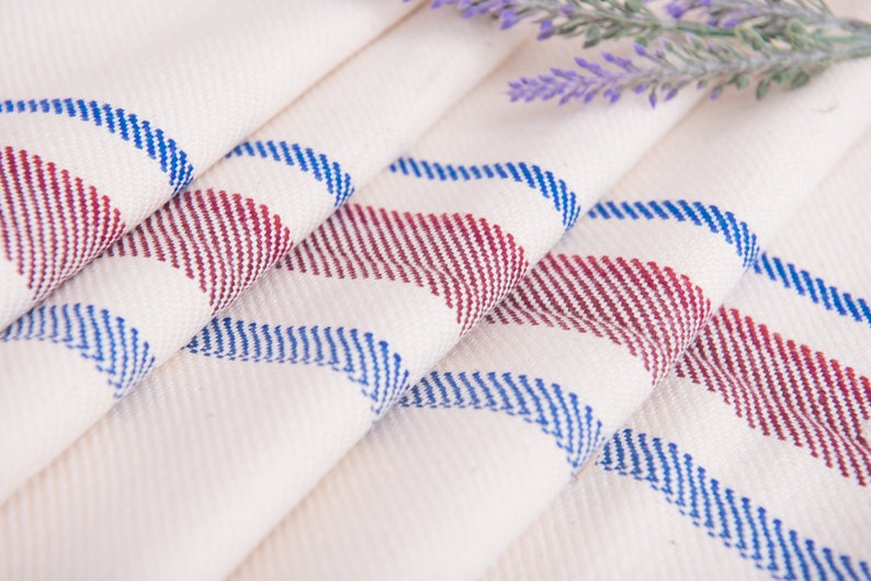 Upholstery fabric Blue Burgundy stripes Fabric Antique linen Grain Sack pillow wedding decoration pillow benchcushion tablerunner