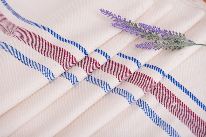 Upholstery fabric Blue Burgundy stripes Fabric Antique linen Grain Sack pillow wedding decoration pillow benchcushion tablerunner