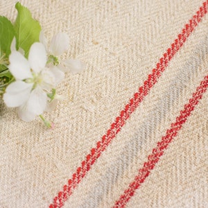 Authentic Grain Sack ANTIQUE 1900' /  Red stripes grain sack / grain sack roman shade/ Natural hemp fabric/ grain sack back stripes