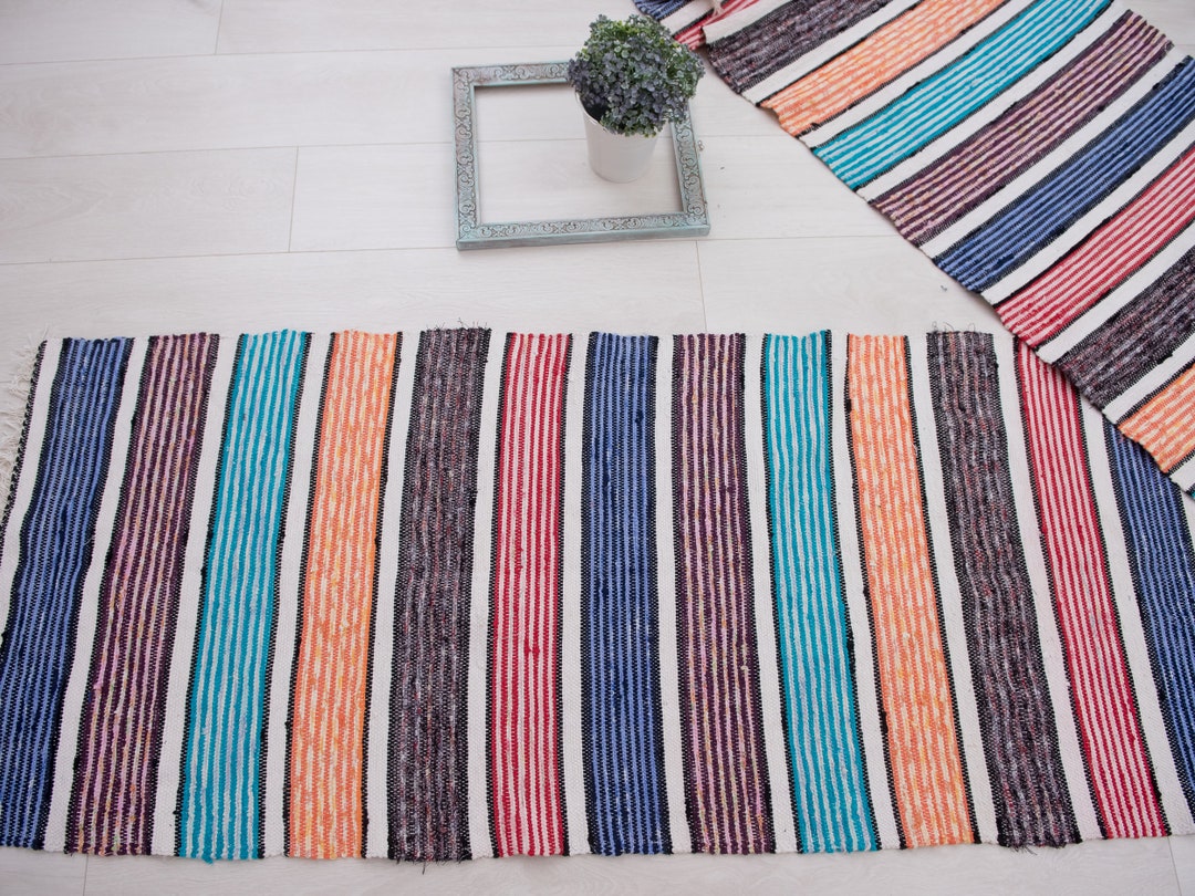 Colorful Swedish Rag Rug/ Antique Rag Rug/ European Rag Rug/ Rag Rug