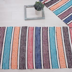 Colorful  Swedish rag rug/ Antique rag rug/ European rag rug/ Rag Rug loom/ rag rugs hallway/ Rag rug large/ vintage rag rug