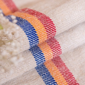 Grain Sack Fabric Red Blue Orange stripes Antique Grain sack fabric hand made  **EUROPEAN GRAINSACKS**