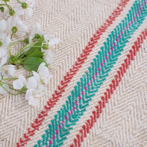 Hungarian grain sack pillowcase /  Purple Red Green stripes grain sack / grain sack roman shade/ Natural hemp fabric