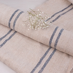 Hungarian grain sack pillowcase /  Dark Blue stripes grain sack / grain sack roman shade/ Natural hemp fabric/ grain sack back stripes