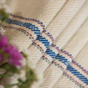 Antique Grain Sack Fabric Blue Green stripes EUROPEAN GRAINSACKS