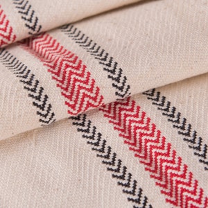 Grain sack fabric by the yard ,black red stripes, handloomed , benchcushion, upholstery projects ,Grain sack image 2