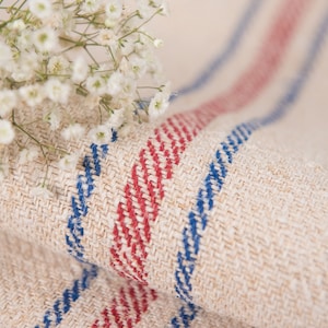 Grain Sack Fabric Blue Red stripes Antique Grain sack fabric hand made  **EUROPEAN GRAINSACKS** 50 inches long