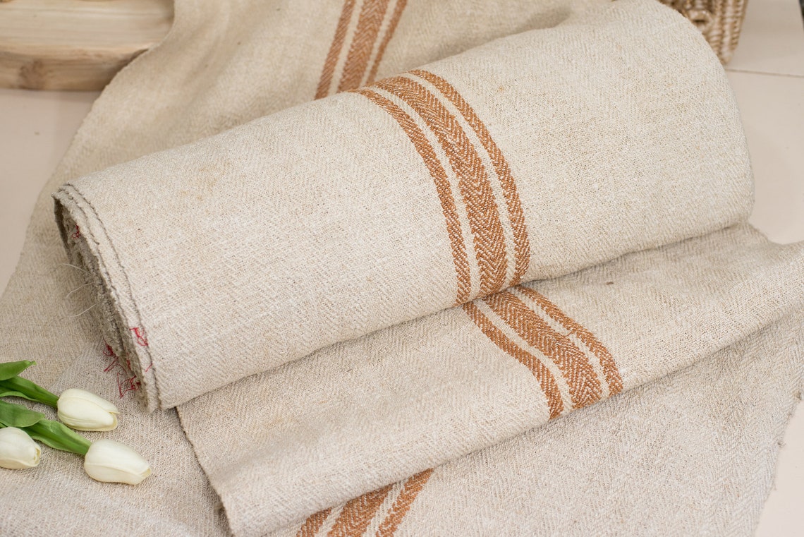French grain sack fabric by the yard/ Grain sack fabric tan/ Etsy