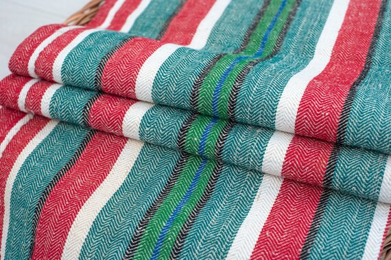 Grain Sack Fabric Green Blue Red Stripes Pillow Bench Cushion Etsy