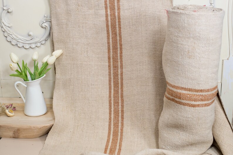 French grain sack fabric by the yard/ Grain sack fabric tan/ Etsy