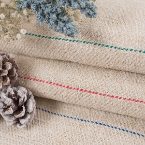 Grain Sack Fabric Red Green Blue stripe Antique Grain sack fabric hand made  **EUROPEAN GRAINSACKS**