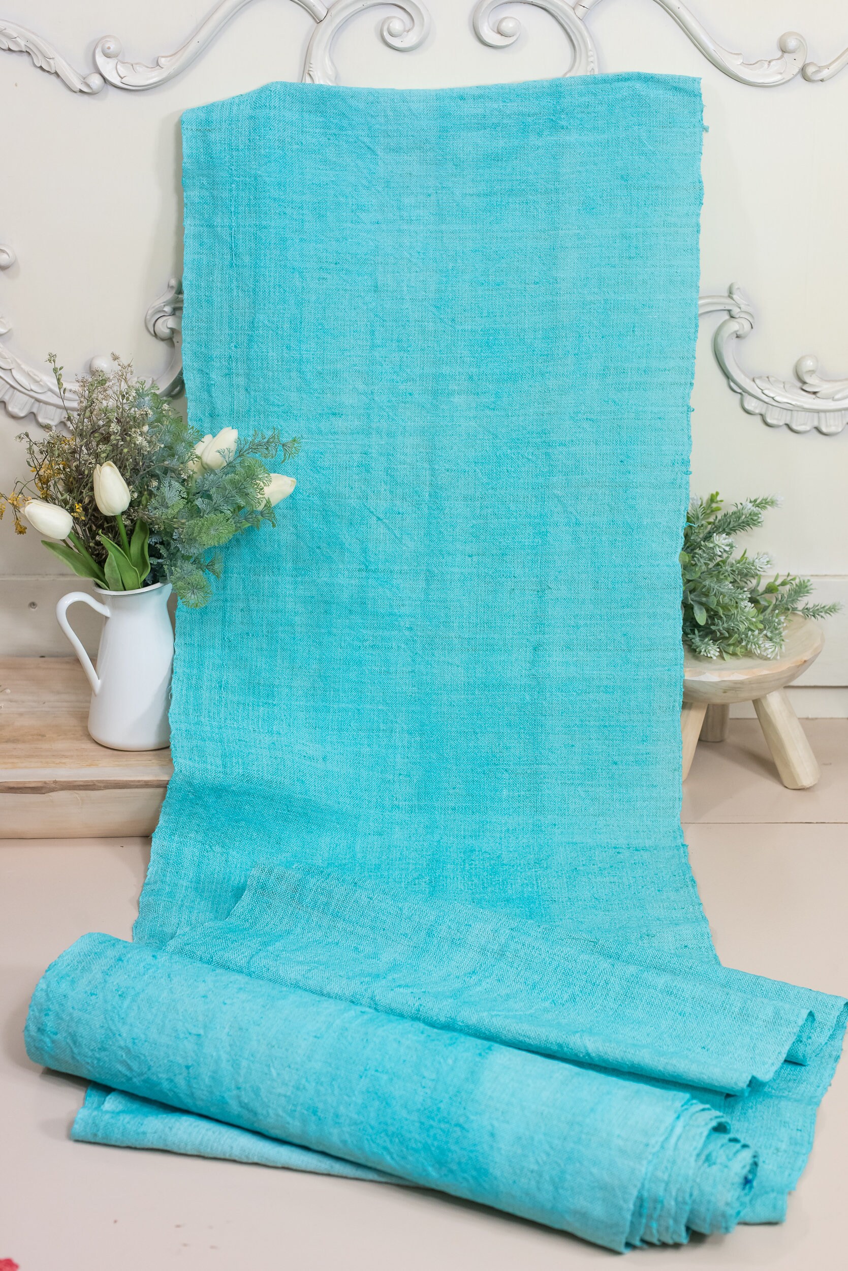 Bolt of Vintage Fabric 4.59 YARDS/ Turquoise Dyed Bolt Linen Etsy