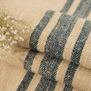 Grain Sack Fabric Black  stripes Antique Grain sack fabric hand made  **EUROPEAN GRAINSACKS**