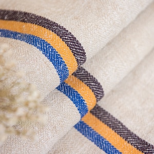 Grain Sack Fabric Yellow Blue stripes Antique Grain sack fabric hand made  **EUROPEAN GRAINSACKS**