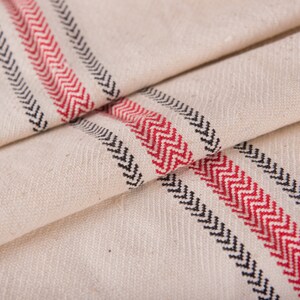 Grain sack fabric by the yard ,black red stripes, handloomed , benchcushion, upholstery projects ,Grain sack image 4