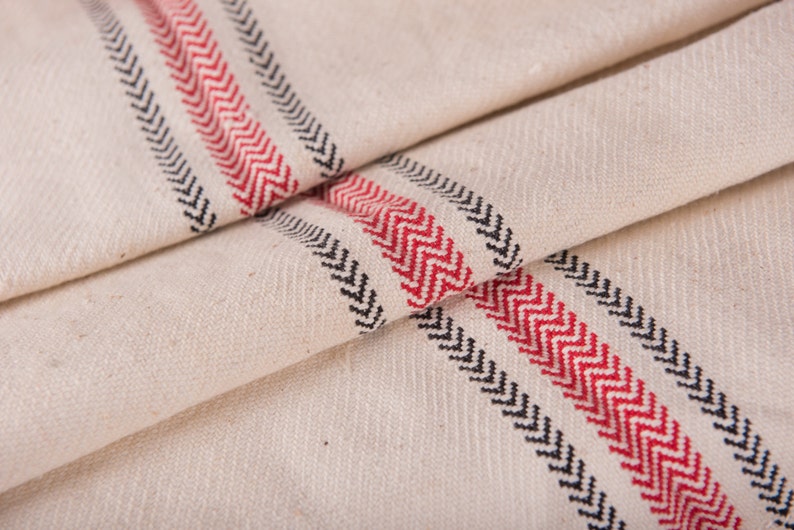 Grain sack fabric by the yard ,black red stripes, handloomed , benchcushion, upholstery projects ,Grain sack image 4