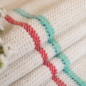 Mint red stripes sack fabric / Antique European fabric **European Grain Sacks**