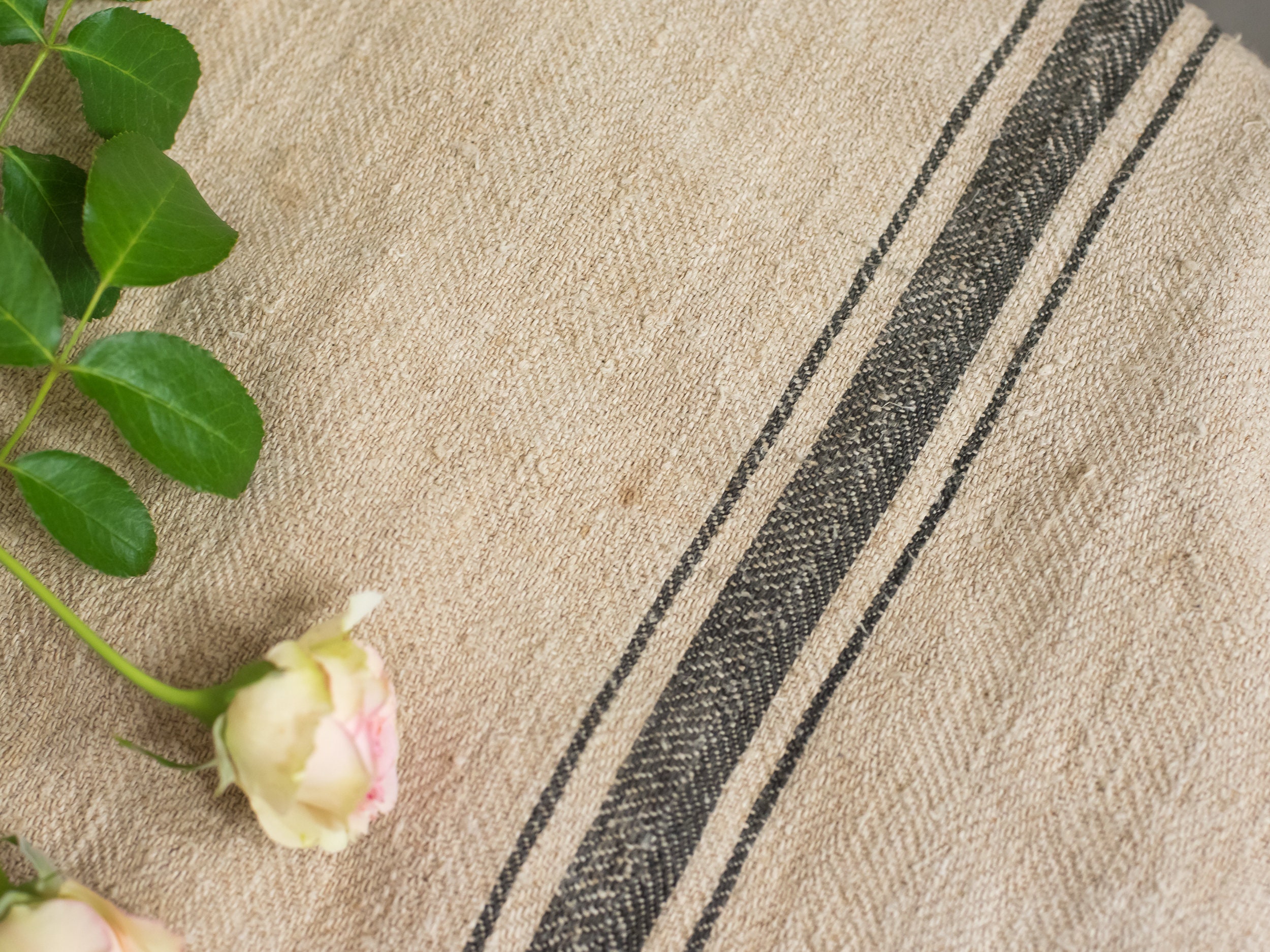 Getreidesack Stoff schwarz/ Schwarz gestreifter Leinenstoff/ | Etsy