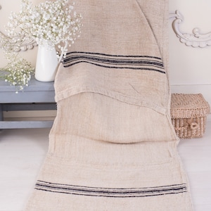 Hungarian grain sack pillowcase /  Black stripes grain sack / grain sack roman shade/ Natural hemp fabric/ grain sack back stripes