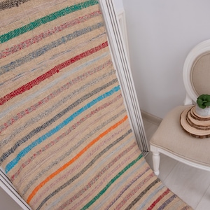 Rag Rug by yard runner by yard vintage fabric European , floor mat ,vintage striped fabric, rag rugs, hallway rugs, rustic rugs