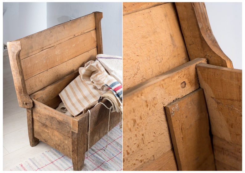 Primitive Old traditional hand carved chest, beech wood image 5