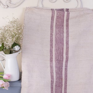 Authentic Grain Sack ANTIQUE 1900' /  Red stripes grain sack / grain sack roman shade/ Natural hemp fabric/ grain sack back stripes