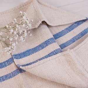 Hungarian grain sack pillowcase /  Blue stripes grain sack / grain sack roman shade/ Natural hemp fabric/ grain sack back stripes