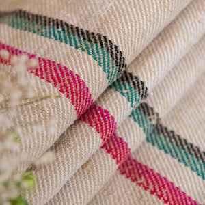Tessuto di lino pesante / Rosso rosa nero a righe Antique tessuto antico - Sacchi di grano europei