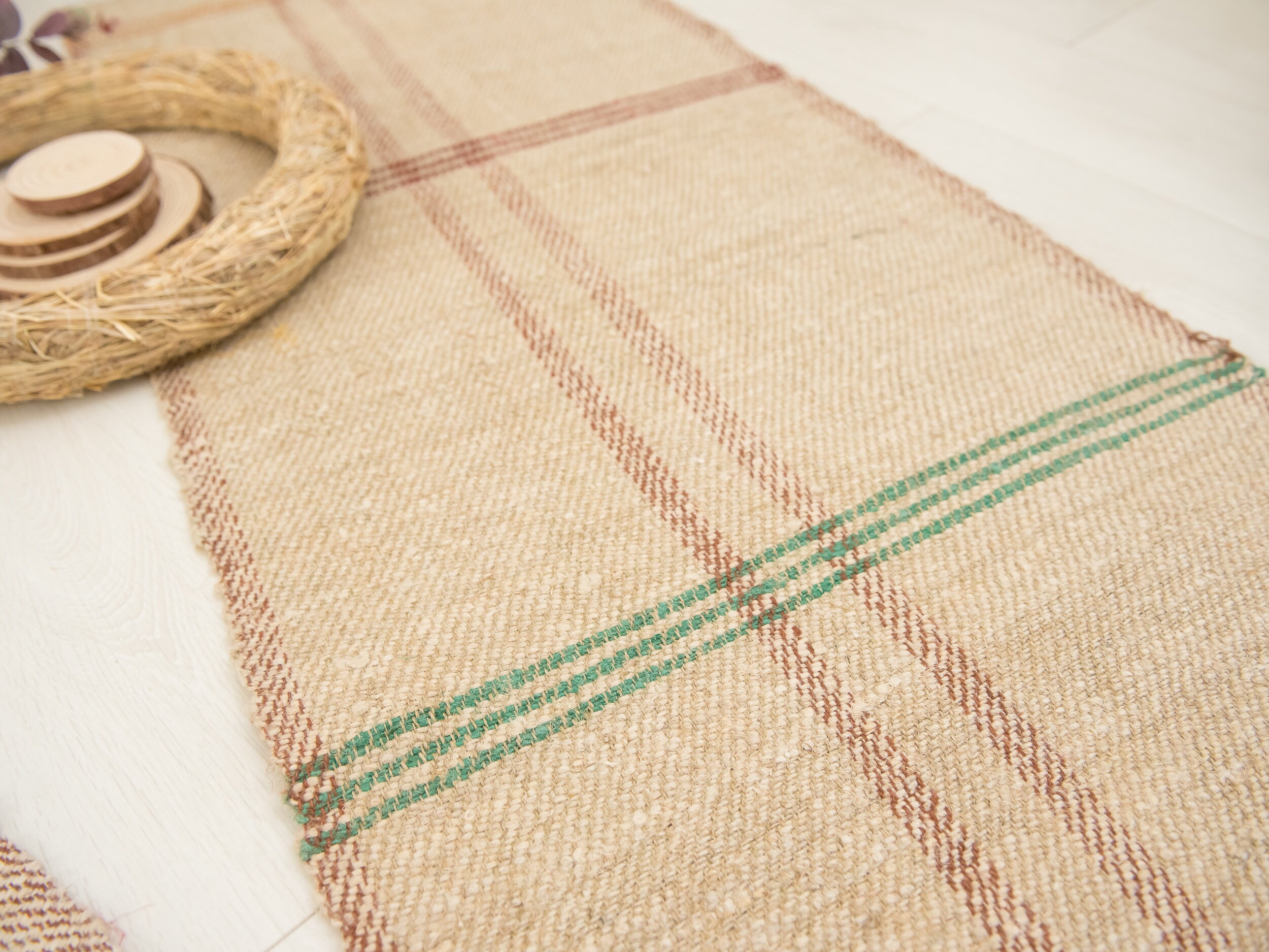 Hemp rug runner/ Turkish hemp stripe rug/ Hemp rug vintage/ Etsy
