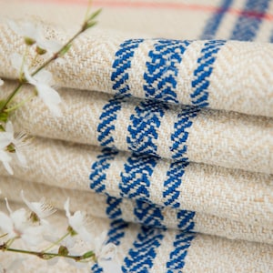Blue stripe sack fabric / Antique European fabric **European Grain Sacks**/ flour rug