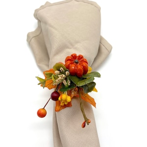 Modern Farmhouse Thanksgiving Napkin Rings with Fall Branches, Leaves and Bud Branches (Set of 4 or 6)