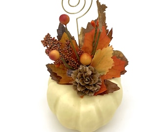 White Pumpkin Place Card Holders, Fall Wedding Decoration, Thanksgiving Table Setting, Harvest, Party Favor, Halloween - Set of 4