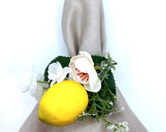 Lemon Floral Napkin Ring, Spring Wedding Table Decor, Handmade