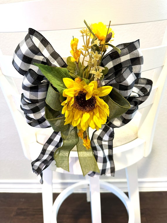 Buffalo Plaid sunflower Kitchen Decor Black and White Plaid Bow