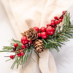 Rustic Christmas Table Decor, Napkin Rings for Holiday Dinner. Modern Farmhouse Holiday Dinner Table Decorations image 1