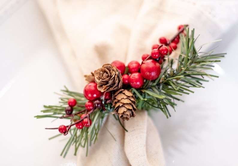 Rustic Christmas Table Decor, Napkin Rings for Holiday Dinner. Modern Farmhouse Holiday Dinner Table Decorations image 1