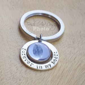 Fingerprint memorial key chain, Remembrance gift for loss of a loved one, Keepsake for funeral, Forever in my heart actual fingerprint