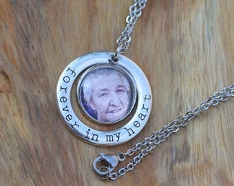 Custom Photo Memorial Necklace: Forever in My Heart Charm