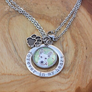 Pet memorial necklace, Personalized gift dog memorial, Pet loss sympathy gift, Forever in My Heart photo necklace, Keepsake gift for pet mom