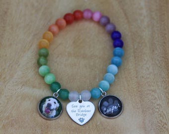 Pet Loss Memorial Bracelet Rainbow Bridge: Custom Photo & Name Charms