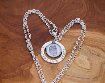 Fingerprint Memorial Necklace: Remembrance Gift, Forever in My Heart Pendant