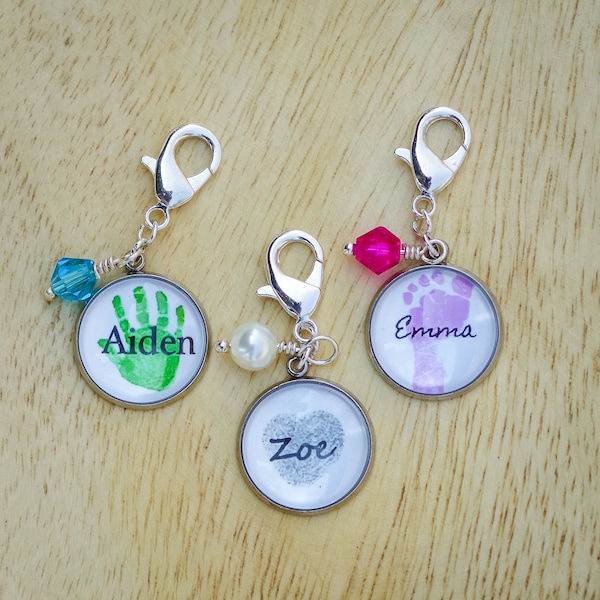 Fingerprint Charm, Photo Charm, Clip On Bracelet Charm, Personalized Charms, Round Name or Initial Charms, Family Charm Jewelry