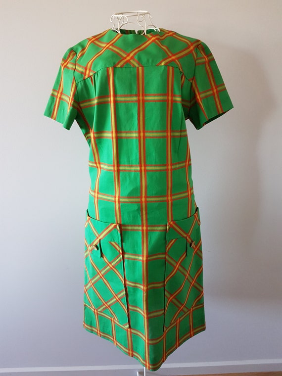 VINTAGE Alice of California Green Check Plaid Dres
