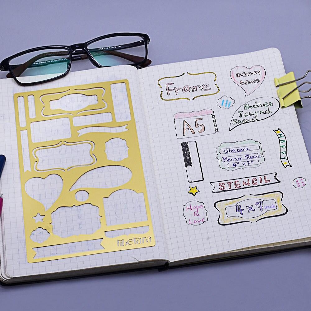 Set 9 Stencil Flessibili Per Bullet Journal - 13.5x6 Cm, Riutilizzabili, Per Disegno E Checklist