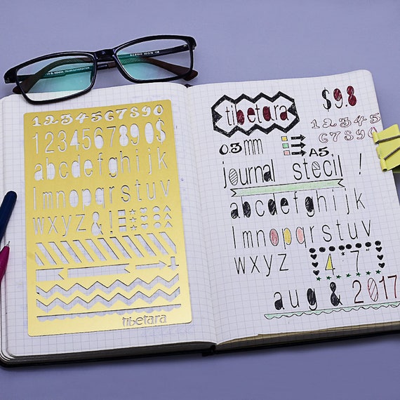 Metal Letter Alphabet Months Week Days, Minimalist BULLET JOURNAL,Fit A5 Notebook,tibetara®, Etching 4*7",1 pc/lot-10196650