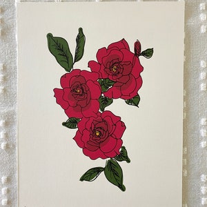Red Gardenias Art Print | Floral Art | Line Art | 8.5&quot; x 11&quot;