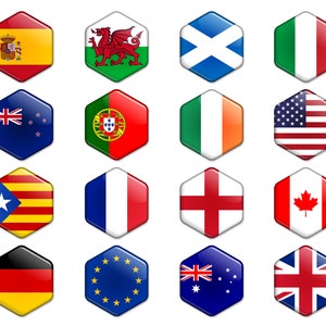 Flags of Countries Hexagonal Magnets Spain Wales Scotland Italy Catalonia Portugal Ireland USA New Zealand France England Canada Germany EU